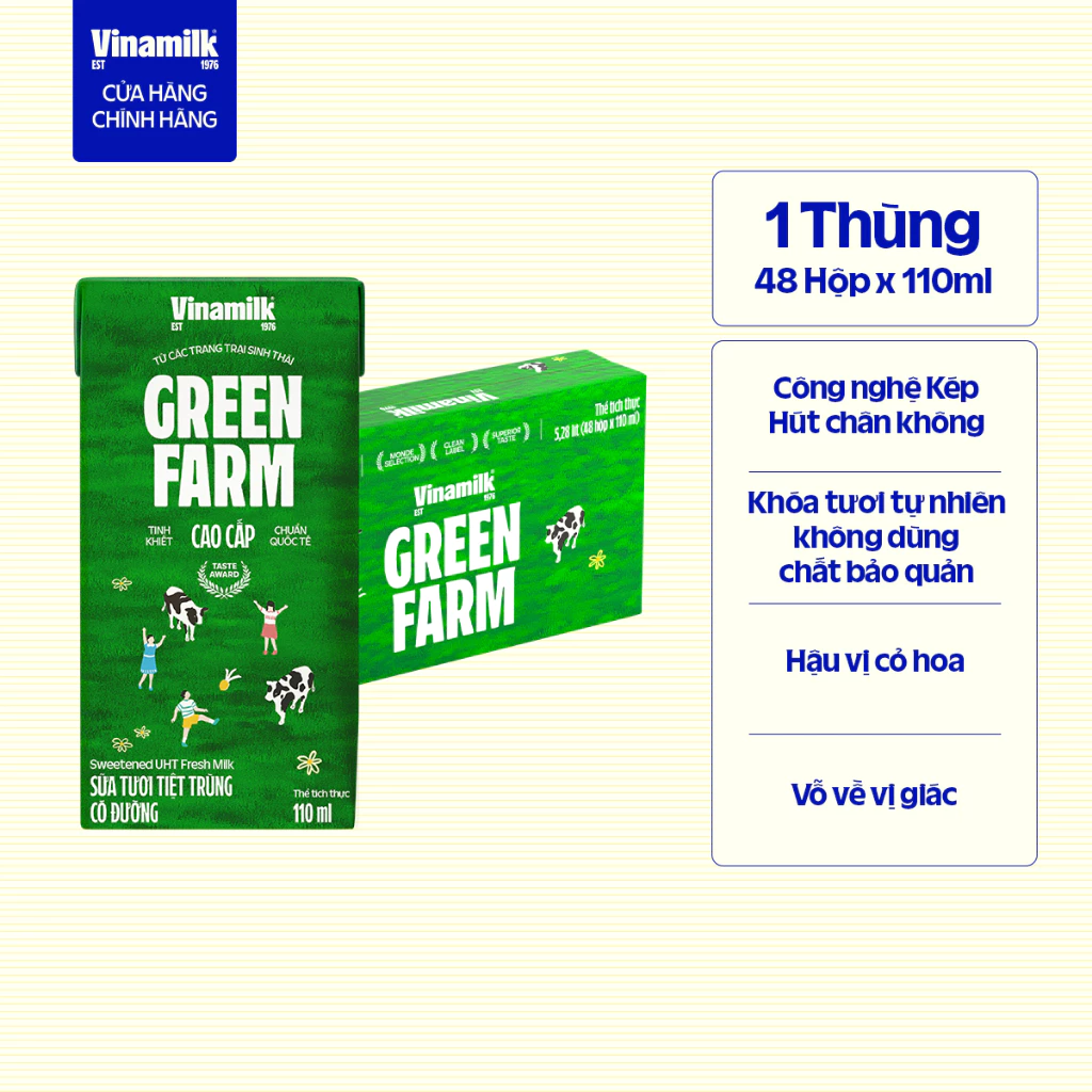 1-1 Thùng 48 hộp Sữa Tươi Tiệt Trùng Vinamilk Green Farm có đường 110ml - Ảnh 1
